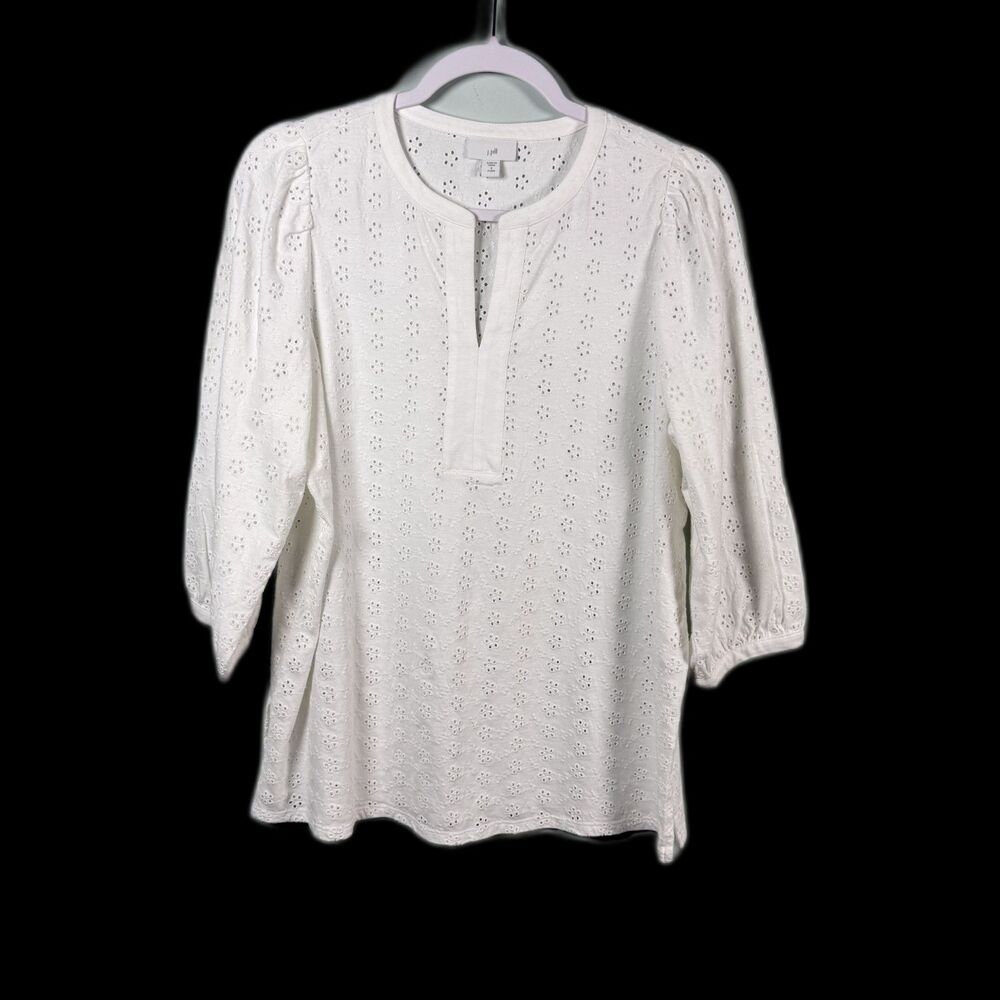 J Jill Womens Top Eyelet Cotton Boho Cottagecore Beachy Coastal Resort Size S